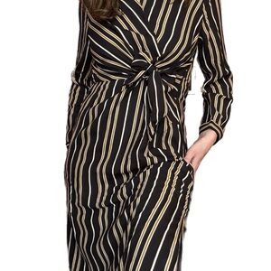 Promesa Black and Gold Striped Long Sleeve Dress